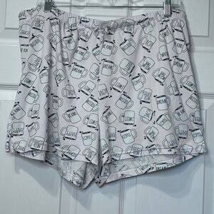 Runs On Coffee Pajama Shorts Womens XL Pale Pink Black & White Graphic Rae Dunn